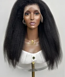 Kinky Straight Lace Front Wig Human Hair with 4C Edges – Premium Virgin Kinky Straight Wig