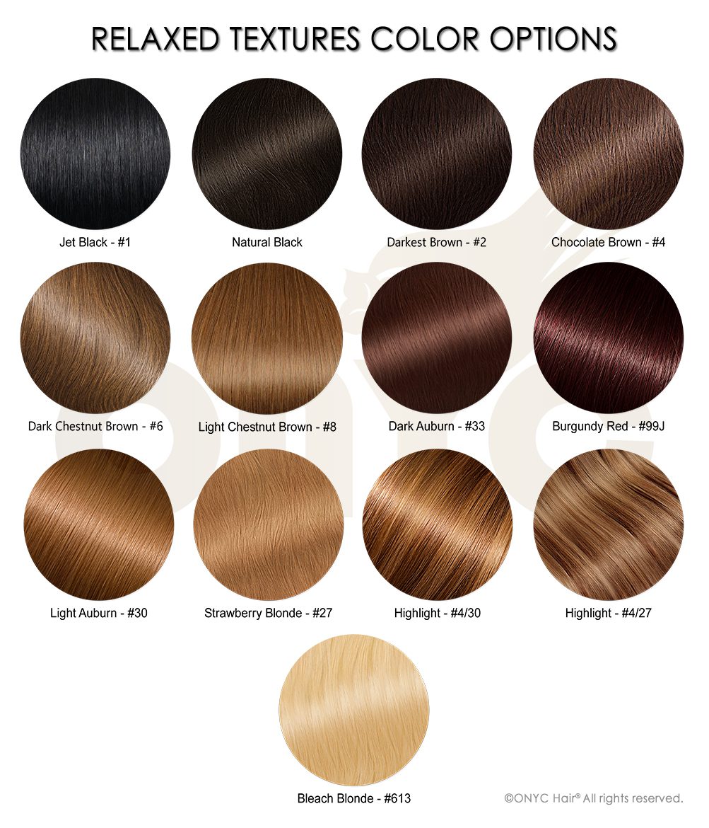 Relaxed-Textures-Color-Options.jpg ONYC Colored Relaxed Straight Extensions Hair Weave Sew-In Weft Bundle – Relax Perm - Image 4