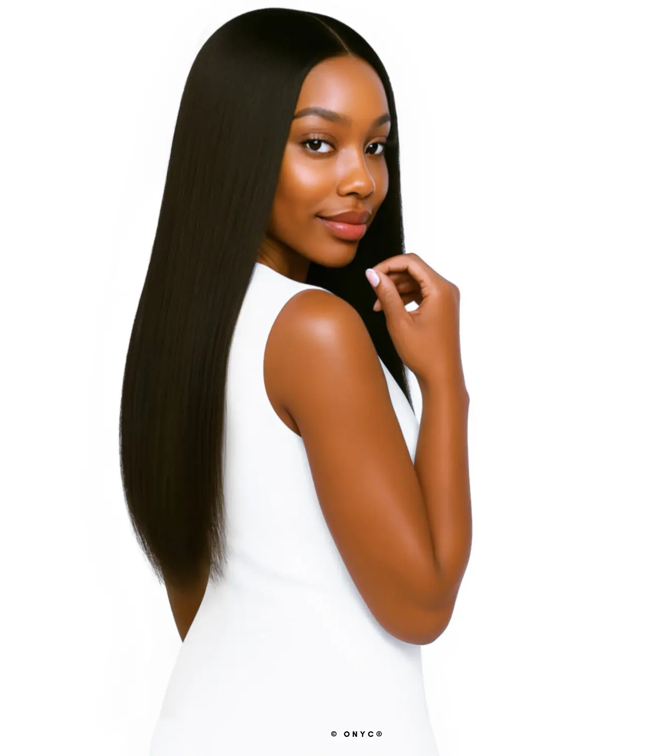 Silk-Press-Hair-Extensions-Silky-Relaxed-Hair-Bundle-ONYC-Hair-Light-Relaxed-Side-View.webp Silk Press Hair Bundles Weft Extensions Natural Black – Silky Relaxed ONYC Light Relaxed Perm - Image 3