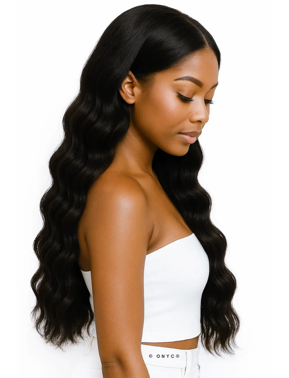 Virgin-Wavy-Hair-Bundles-Sew-in-Weft-Extensions-ONYC-Body-2-Wavy-Human-Hair-for-2B-to-2C-Hair-Texture-Side-View.webp Virgin Wavy Hair Bundles Sew in Extensions – ONYC Body-2-Wavy™ - Image 3