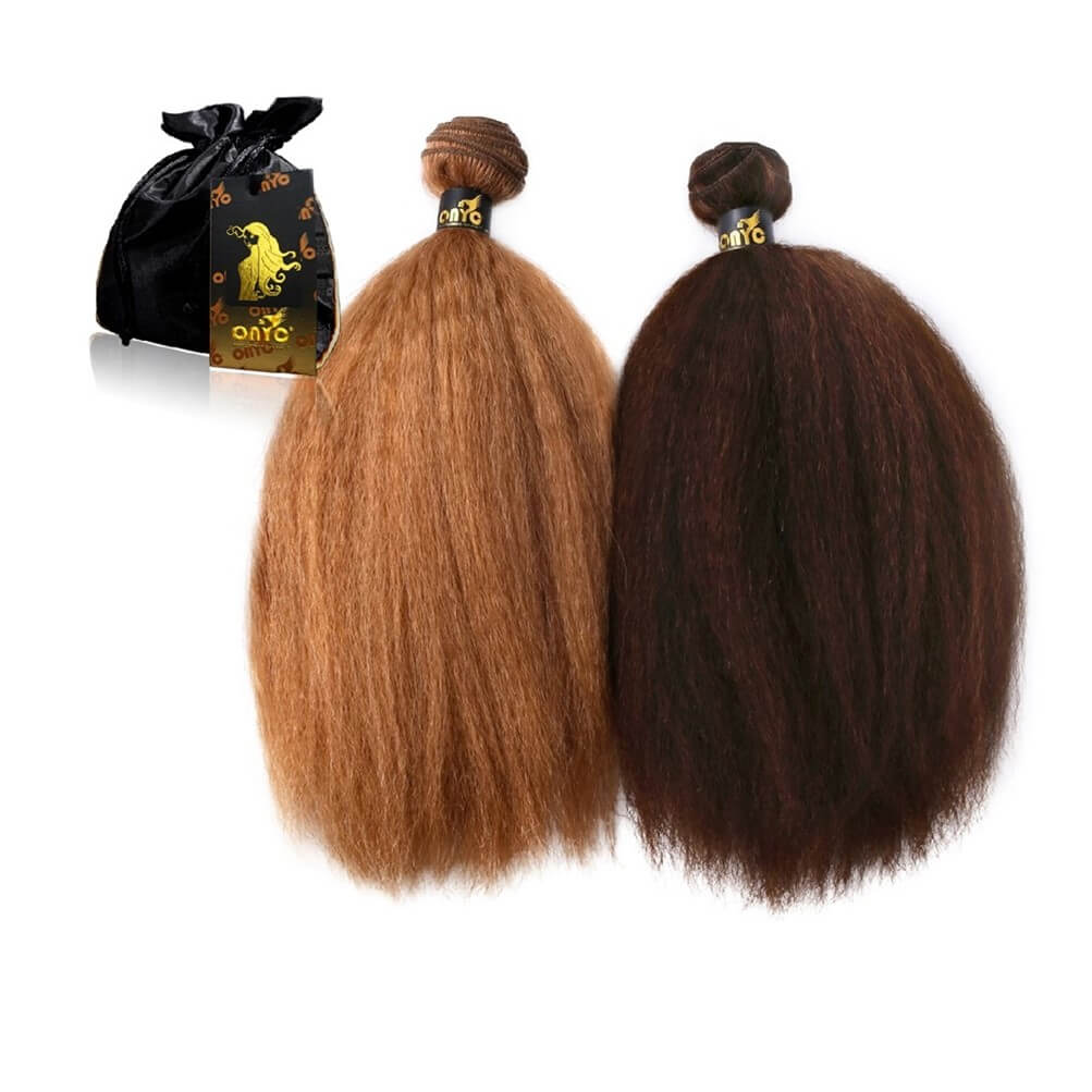 onyc_fro_out_machine_weft_onyc_kinky_straight_golden_collection.jpg Colored Blowout Kinky Straight Bundles Sew-In Weave – Dyed ONYC Fro-Out™ - Image 2