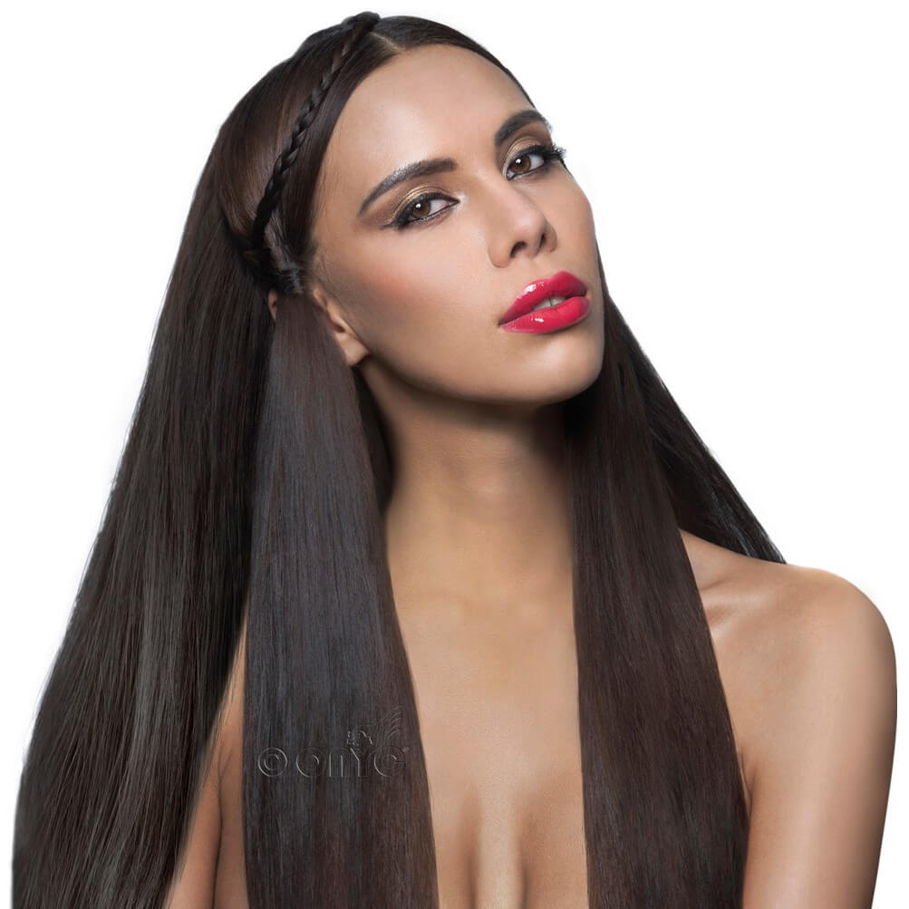 onyc_hair_virgin_1b_natural_straight_hair_model.jpg ONYC Straight Hair Bundle Weave Silky Straight Cuticle Virgin Remy Weft - Image 2